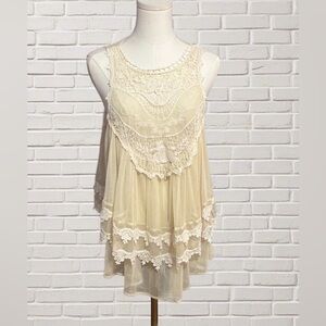 Romantic Cottagecore Lace Crochet Tunic Cream Fairycore Boho Festival Top